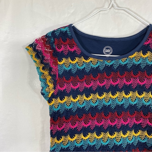 Wonder Nation Girl’s Multi-Colored Scalloped Lace Striped Dress - Picture 2 of 5